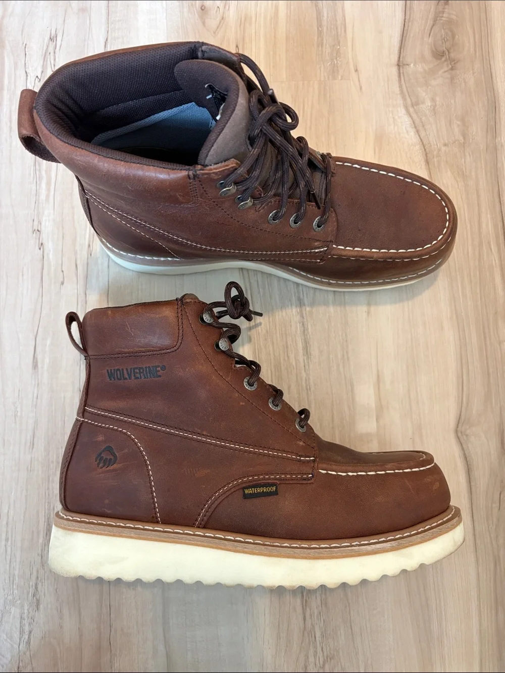 Wolverine Brown Leather Moc Toe Waterproof Work Boots